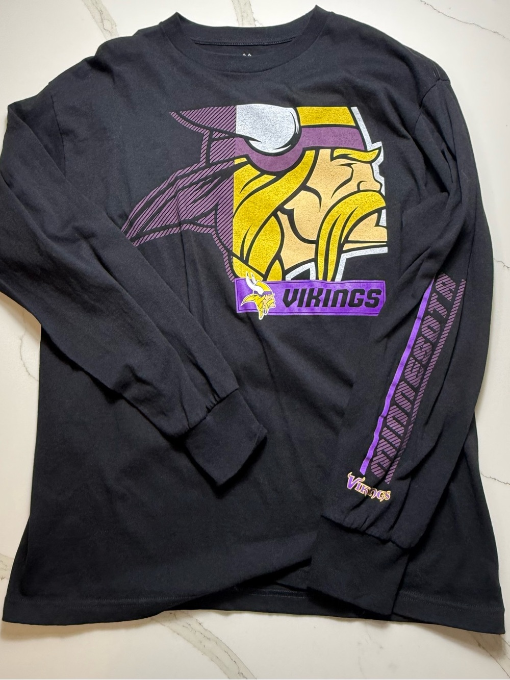 Majestic Brand Minnesota Vikings Black Graphic Long-Sleeve Shirt